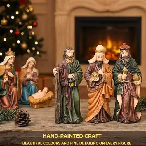 Shatchi Handmade Nativity Scene Wooden Stable Figurine, Multicolour Christmas Decoration – 3