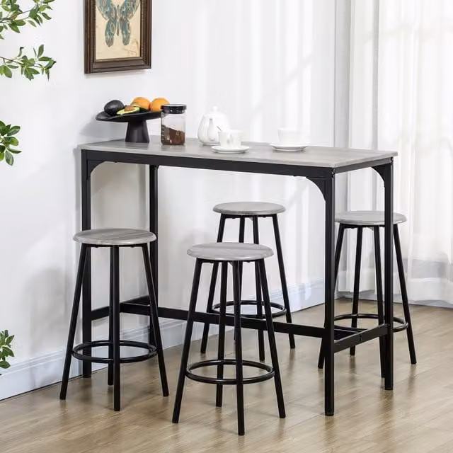 HOMCOM 5 Piece Industrial Bar Table and Chair Set in Grey