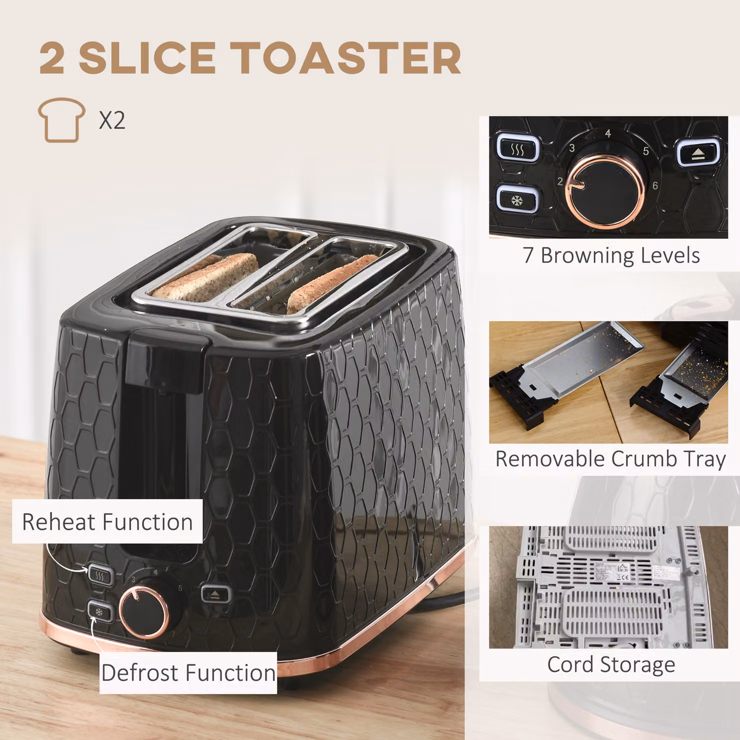 HOMCOM Black Kettle and 2 Slice Toaster Set with 1.7L Capacity and Auto Shut Off – 4