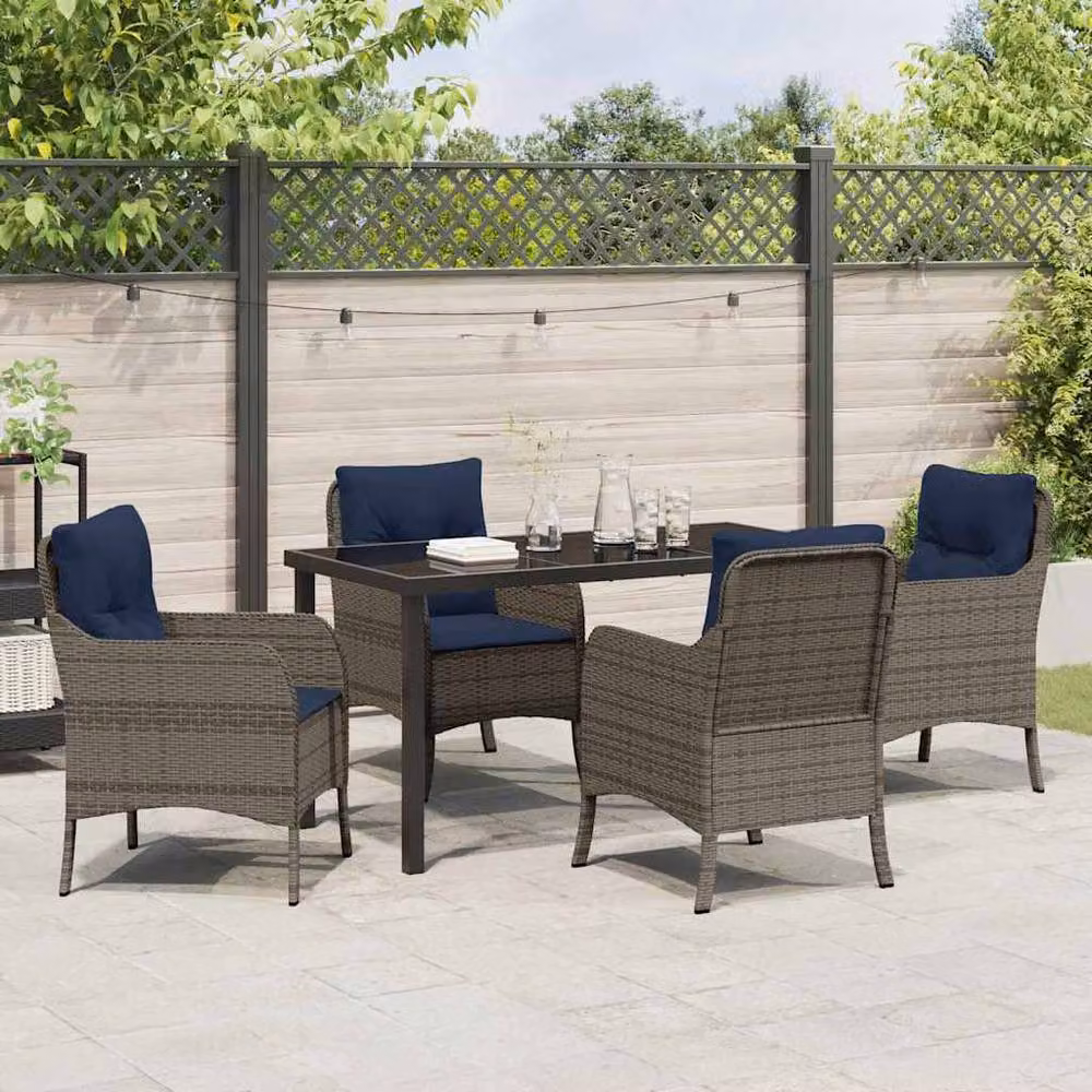 Berkfield Home 5 Piece Grey Poly Rattan Garden Dining Set with Cushions – 3
