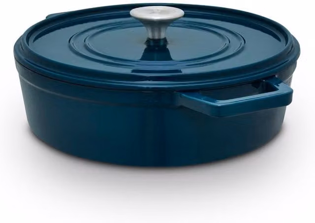 Nattura 28cm Shallow Casserole in Cashmere Blue Enamelled Cast Iron
