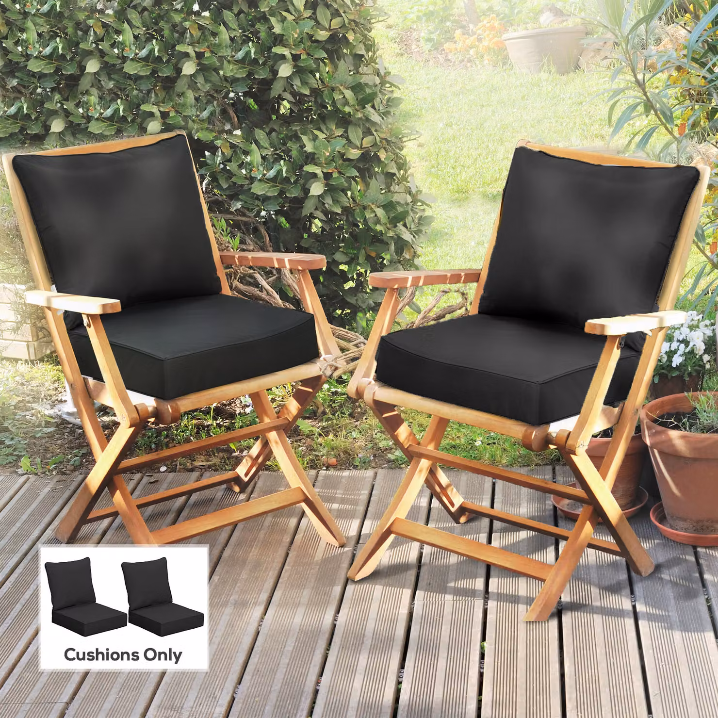 Outsunny 4 Piece Black Outdoor Seat and Back Cushion Set for Patio Deep Seating Chairs – 2