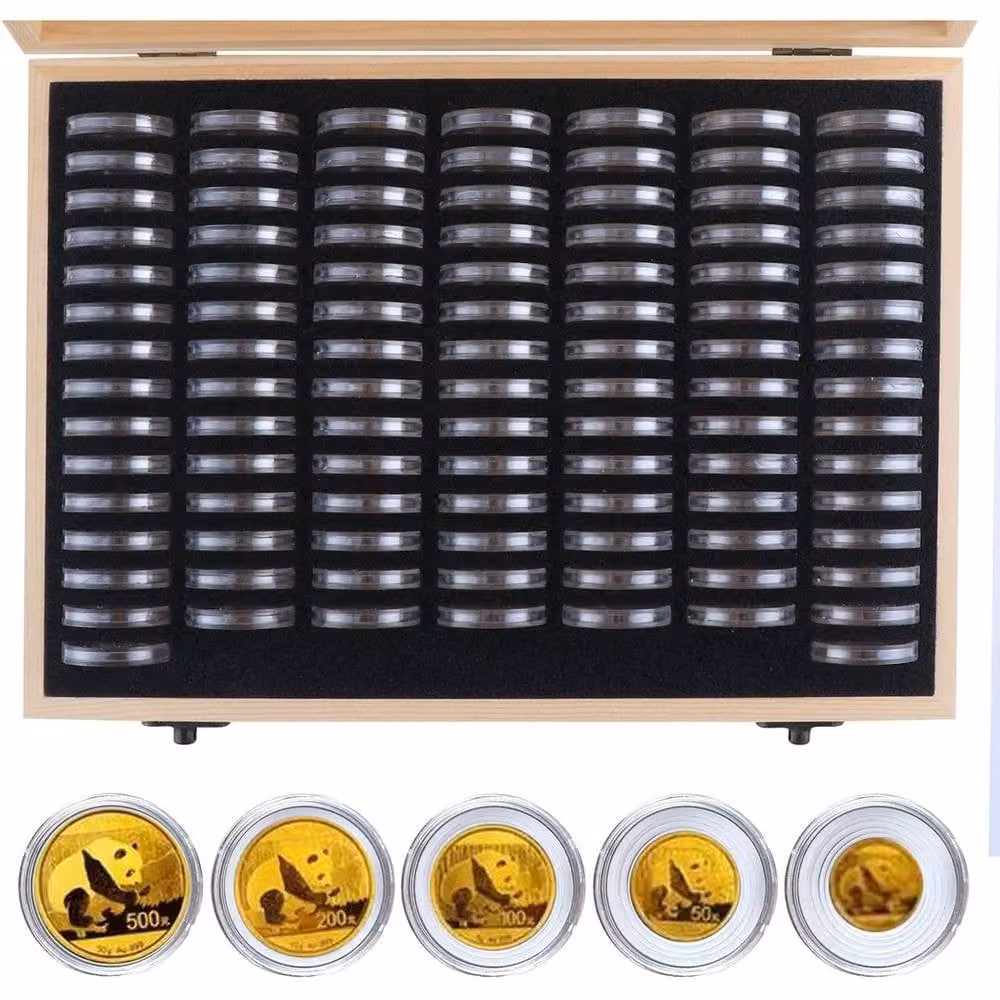NESTLUNE 100-Piece Wooden Coin Display and Storage Box with Transparent Capsules in Natural Beige – 3