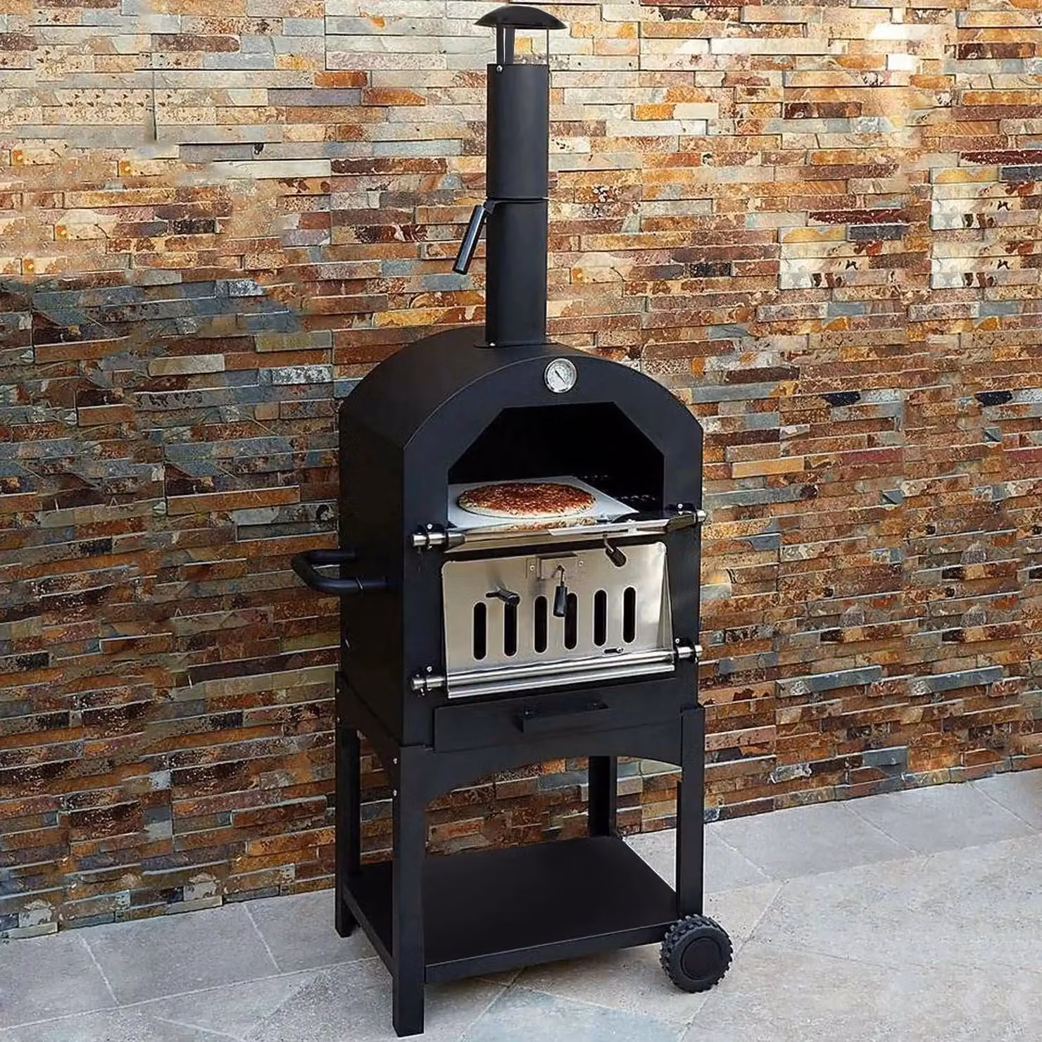 Monstershop KuKoo Portable Charcoal Outdoor Pizza Oven with Cover and Thermometer in Black, W/D/H: 64 x 43 x 157 cm – 6