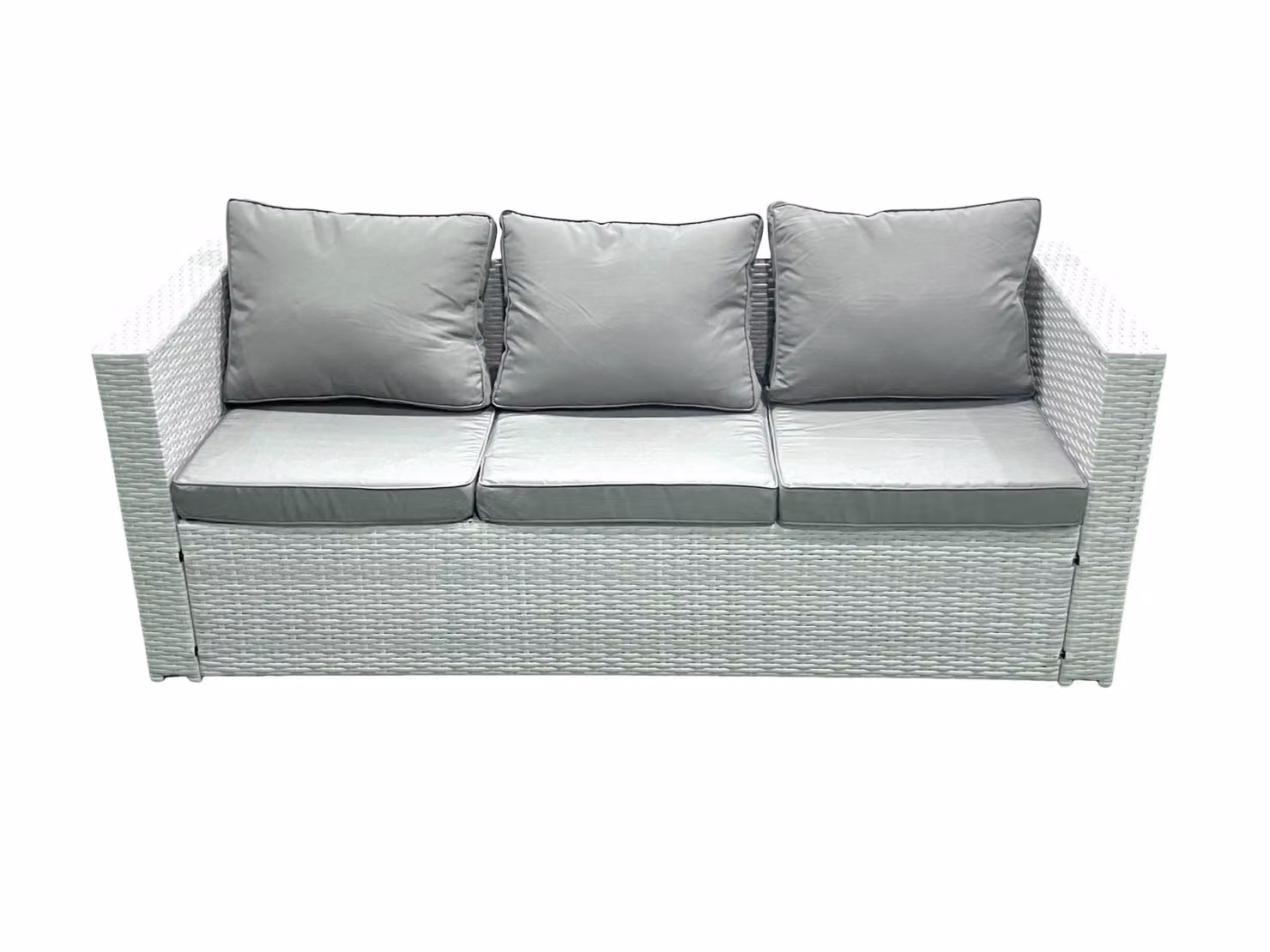 Fimous 5 Seater Rattan Garden Furniture Set in Light Grey with 3 Seater Sofa, 2 Chairs, Square Coffee Table and Side Table – 2