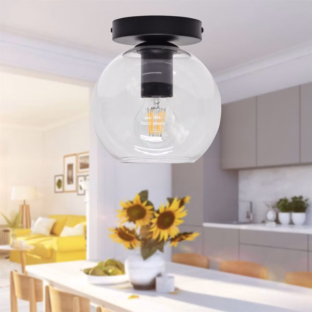 First Choice Lighting Barnum Set of 2 Black Ceiling Light Fittings with Transparent Glass Globes – 4