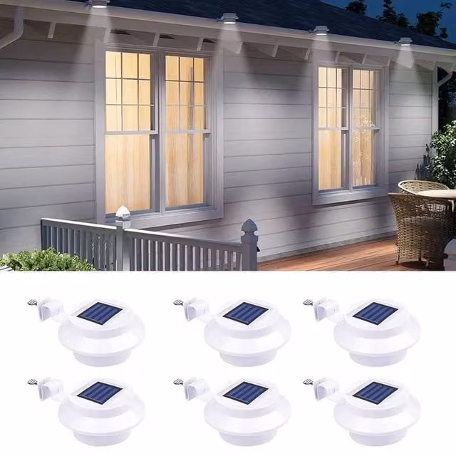 SPETLEK 6-Piece Solar Powered LED Gutter Lights in White for Outdoor Garden and Step Lighting – 1