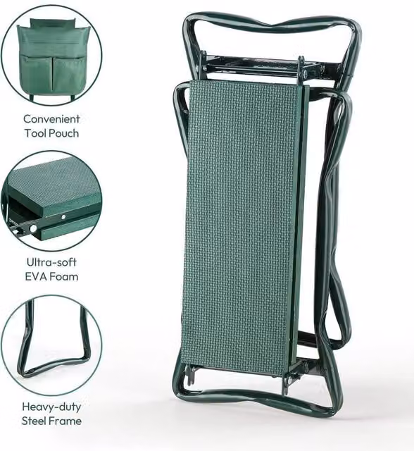 FLAVORA 2-in-1 Folding Padded Garden Kneeler in Green – 1