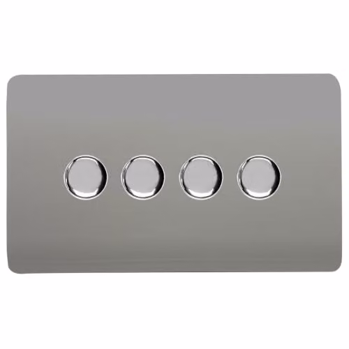 Trendi Switch 4 Gang 1 or 2 Way 150w Rotary LED Dimmer Light Switch in Light Grey