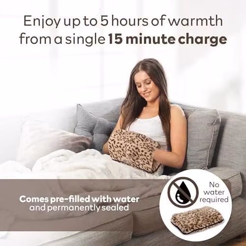 Carman Rechargeable Hot Water Bottle and Body Warmer with Automatic Temperature Control and Overheat Protection in Multicolour Leopard Print, H x 17 x 24 cm – 3