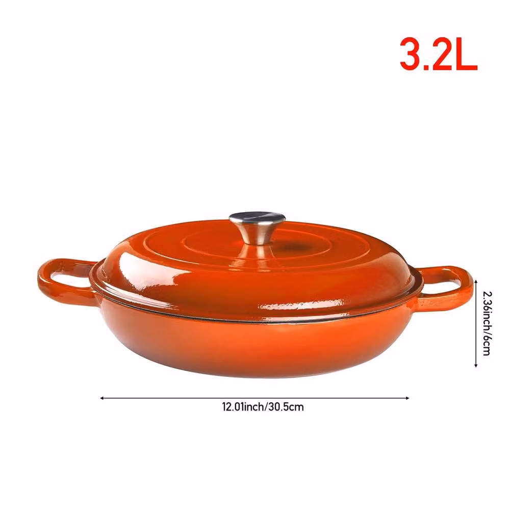 NESTLUNE Orange Enamelled Cast Iron Round Shallow Casserole Dish W: 100 cm, H: 15 cm – 2