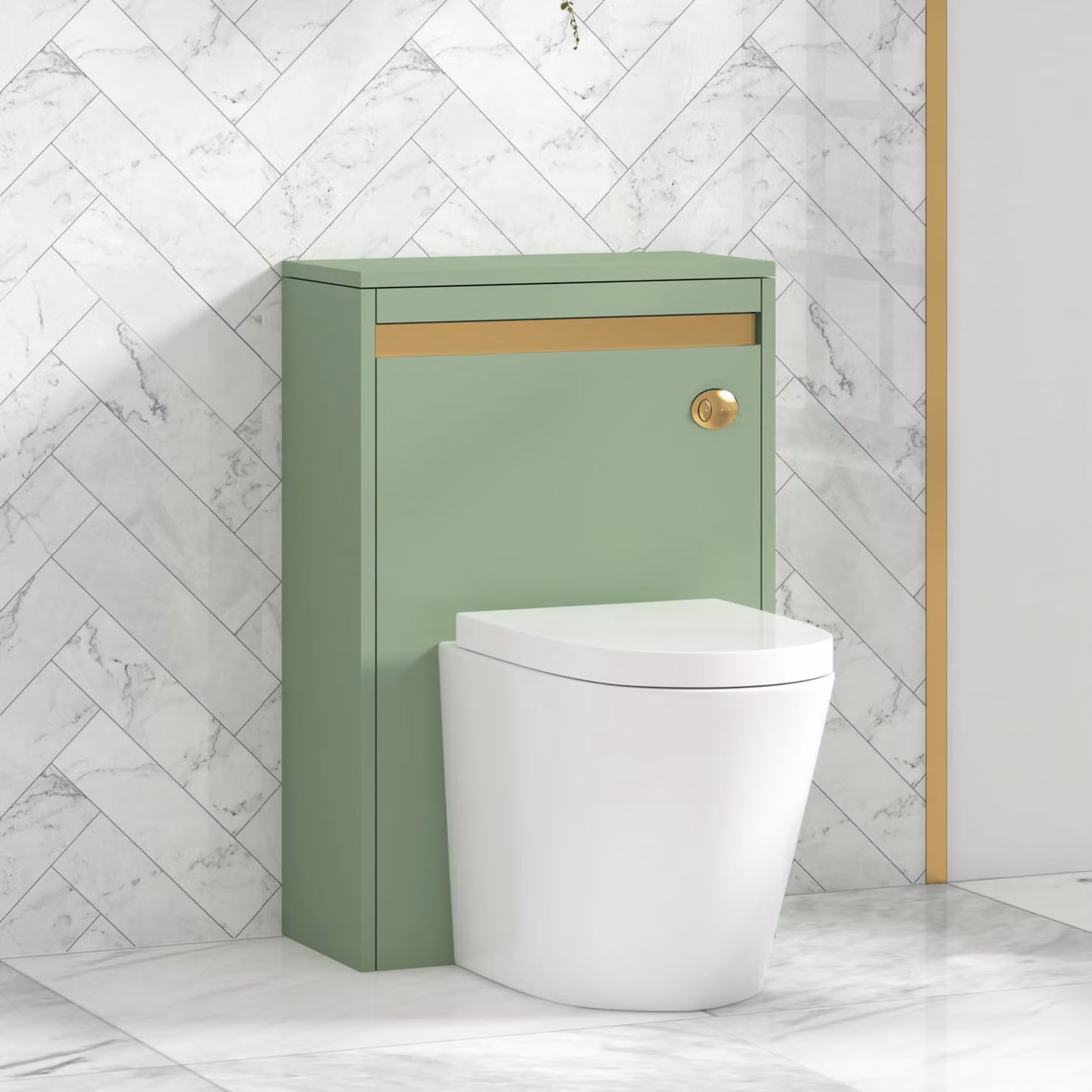 Royal Bathrooms Orion Built-in WC Toilet Unit in Matt Mint Sage Green with Brushed Brass Accent Trim, Width: 54 cm