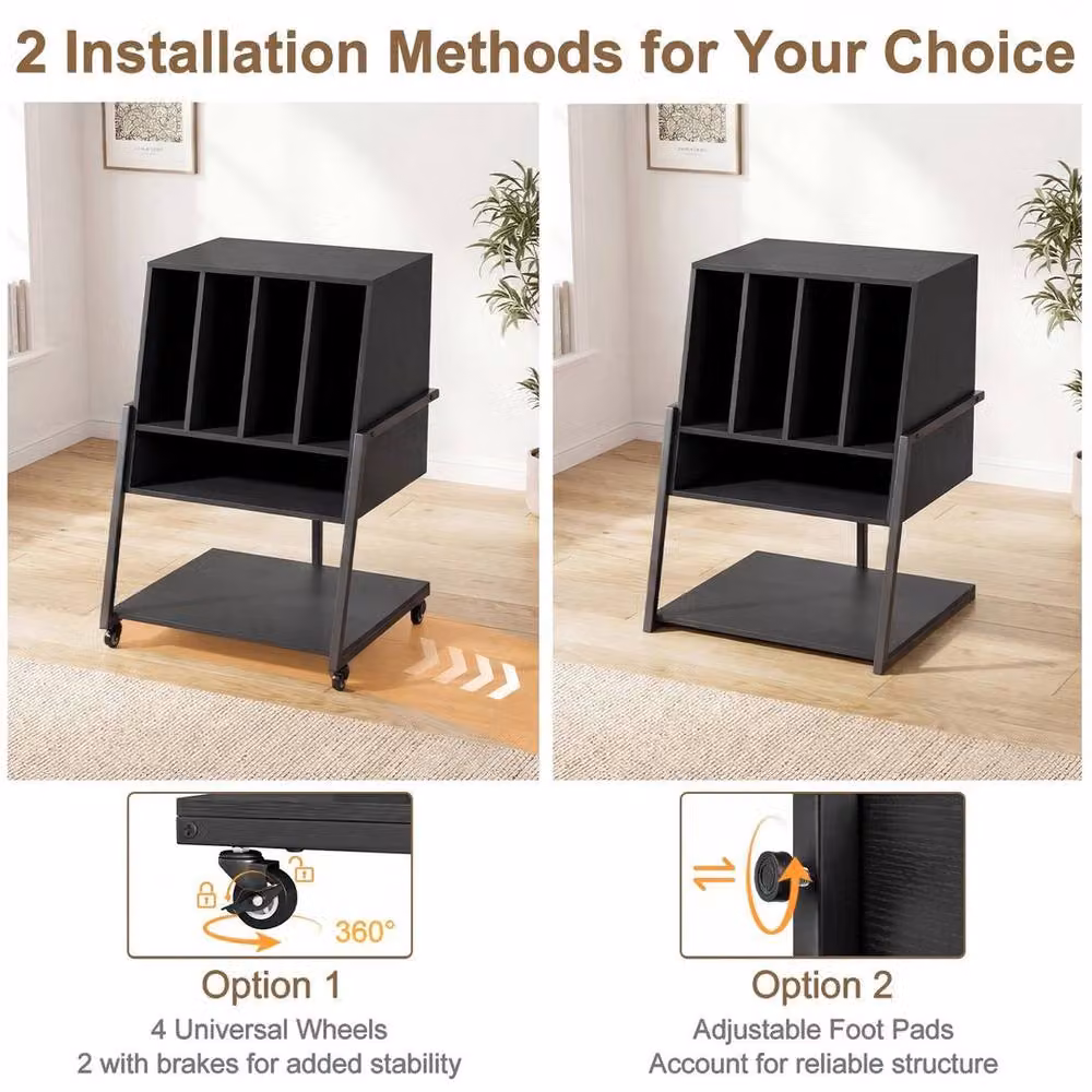SPETLEK Record Player Stand with Charging Station in Black – 6