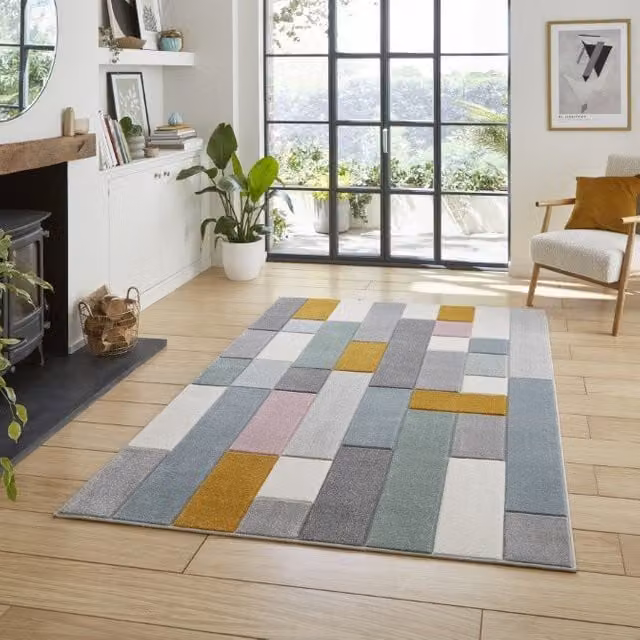 Terrys Modern Geometric Rectangular Rug in Multicolour, Stain Resistant Polypropylene