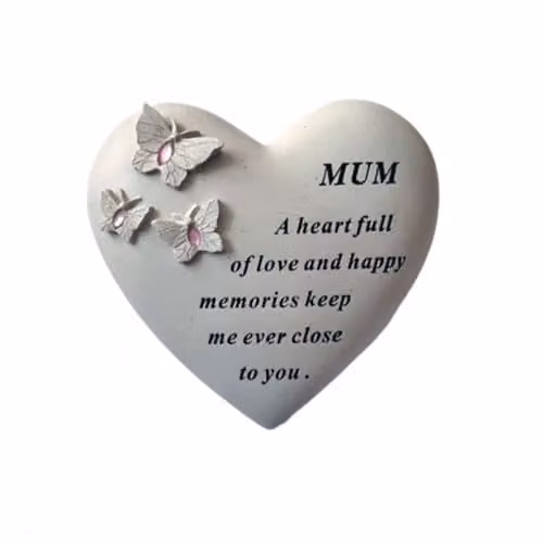 David Fischhoff Heart and Butterflies Memorial Plaque with Pink Gems in Off-White