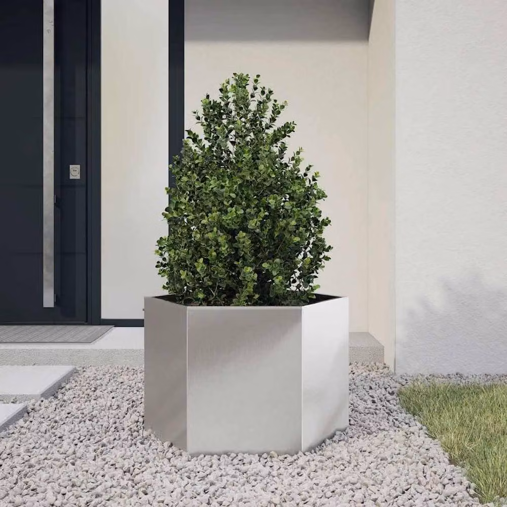Berkfield Home Durable Hexagon Garden Planter Tub in Silver Stainless Steel, W: 69 cm, D: 60 cm, H: 45 cm – 2