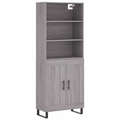 vidaXL Highboard in Grey Sonoma, Modern Freestanding Living Room Cabinet with Hinged Doors and Internal Shelves, W/D/H: 69.5 x 34 x 180 cm