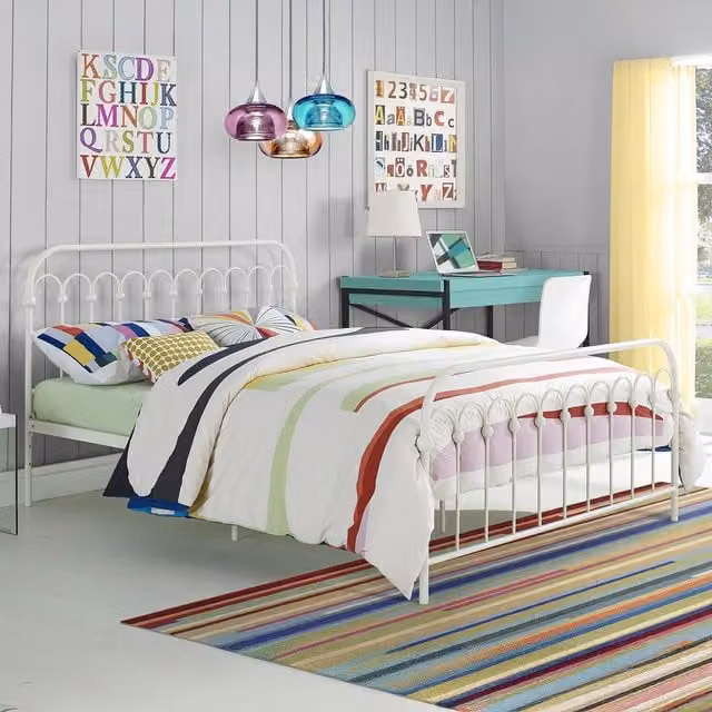 Novogratz NG Bright Pop Modern Metal Bed in White, W/D/H: 140 x 200 cm