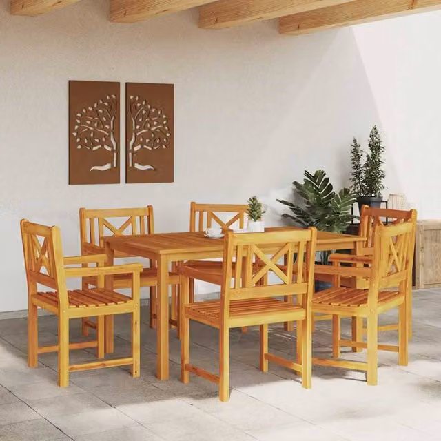 Berkfield Home Modern Garden Chairs, 6 Piece Set, Brown Acacia Wood, W/D/H: 56 x 55.5 x 90 cm – 1