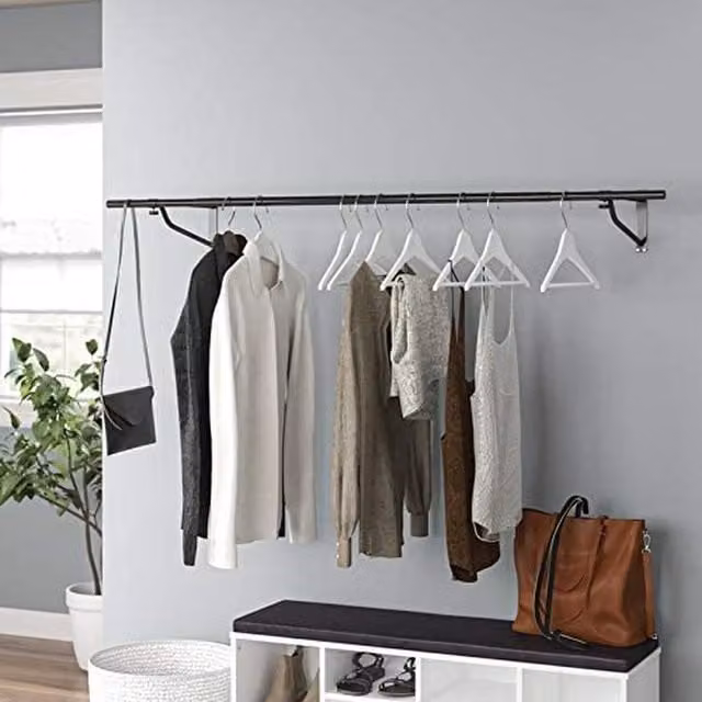 House Of Home Black Metal Wall Mounted Continuous Linear Garment Rail, Width: 152.4 cm