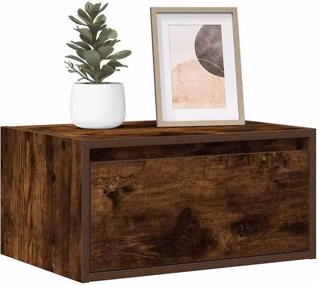 Berkfield Home Wall-mounted Bedside Cabinet with Integrated LED Lights in Smoked Oak Brown – 1
