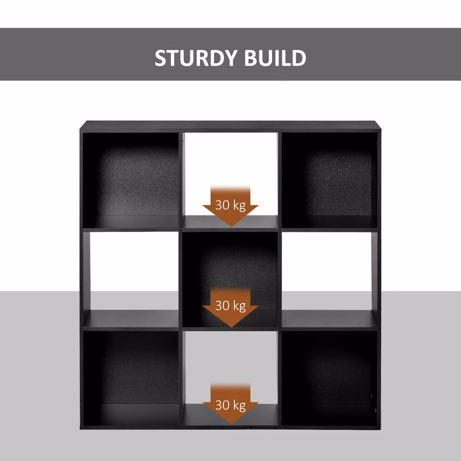 HOMCOM 3-Tier 9-Cube Storage Unit and Bookcase Organiser in Black MDF – 7