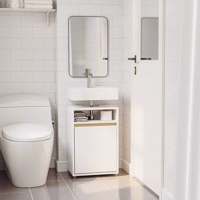 SoBuy White Under Sink Bathroom Cabinet with Hinged Doors and Internal Shelves