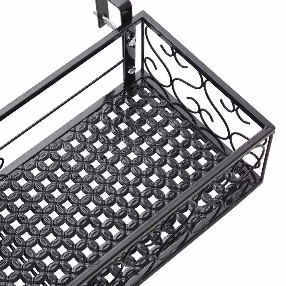 FLAVORA Black Metal Hanging Flower Pot Holder for Balcony and Garden Railings, W/D/H: 80 x 20 x 12 cm – 3