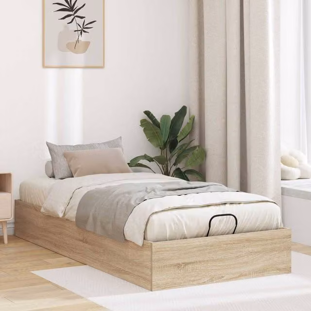 Berkfield Home Sonoma Oak Ottoman Bed Frame, Brown, W/D/H: 200 x 90 x 25 cm