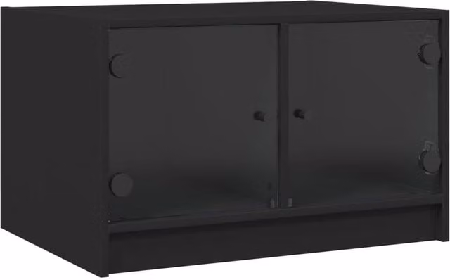 Berkfield Home Modern Black Coffee Table with Glass Doors, W: 68 cm, D: 50 cm, H: 42 cm