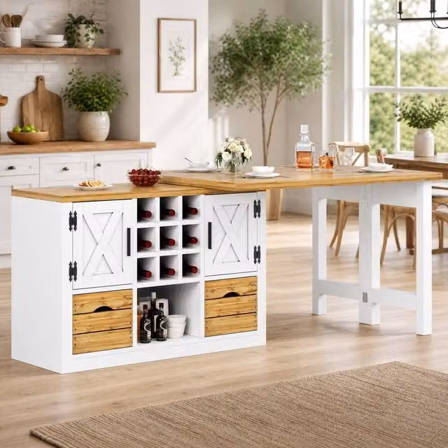 STILVORA White Extendable Dining Table with Sideboard