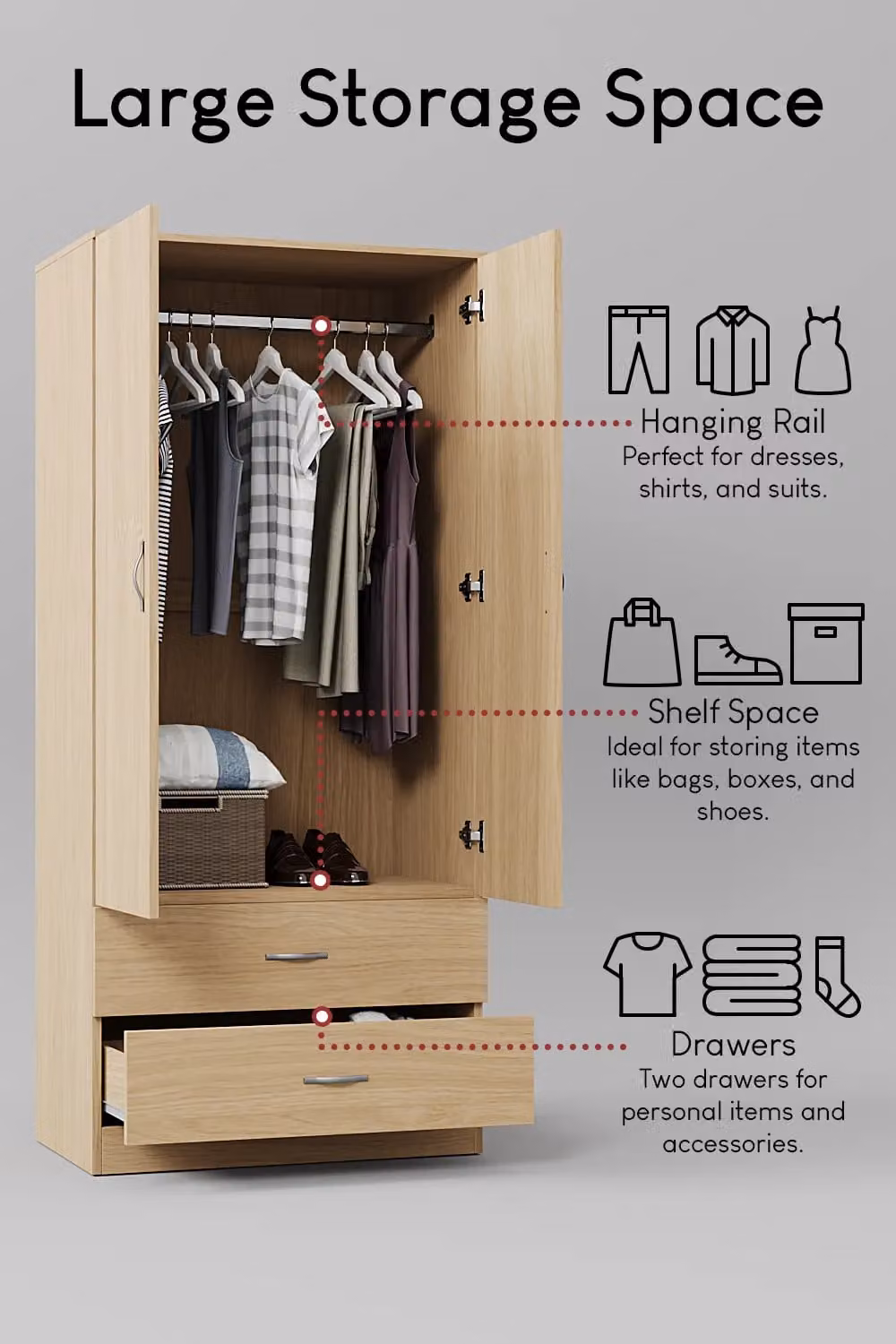 Home Discount Vida Designs Riano Modern 2 Door 2 Drawer Wardrobe in Brown – 1