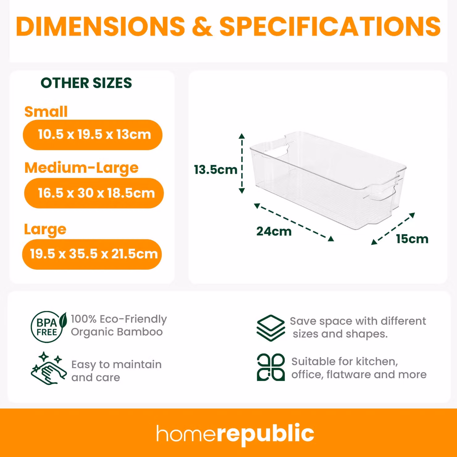 Home Republic Set of 3 Transparent Plastic Fridge Organisers
