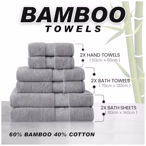 Gaveno Cavailia Bamboo and Cotton Bath Sheet 2 Pack, Silver, W/D/H: 80 x 140 cm – 2