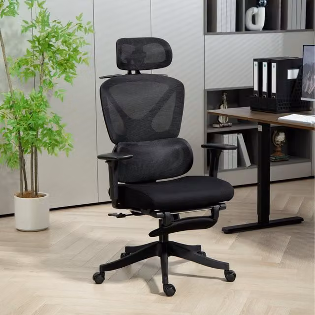 HOMCOM Executive Office Chair with 3D Armrests and Headrest, Black Fabric and Plastic
