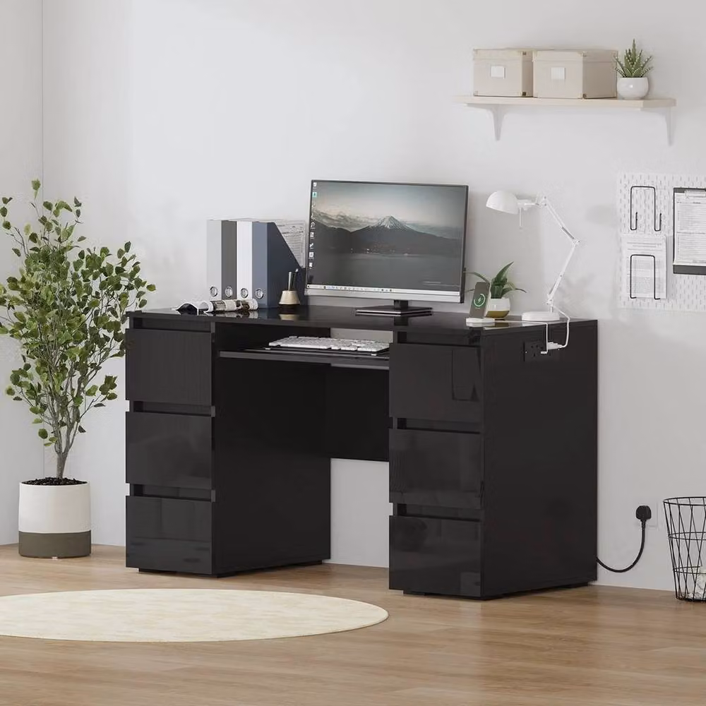 FORGEVIO Black High Gloss Modern Dressing Table and Vanity Makeup Desk – 4