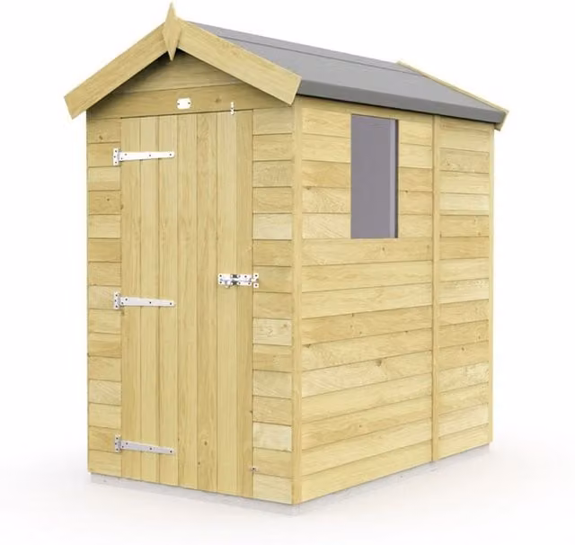 Buttercup Farm Brown Wooden Apex Shed with Single Door and Windows, W/D/H: 118 x 158 x 217 cm – 1
