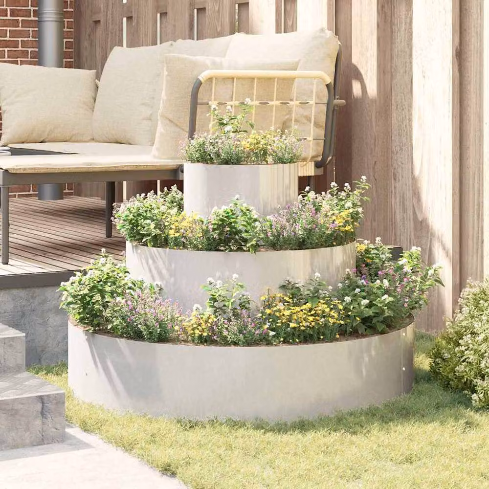 Berkfield Home Large Cylindrical Stainless Steel Metal Planter in Silver – 3