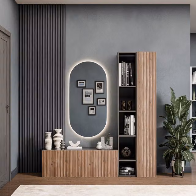 Decorotika Uppsala Wall Mounted Minimalist Entertainment Center in Black with Integrated LED Lighting