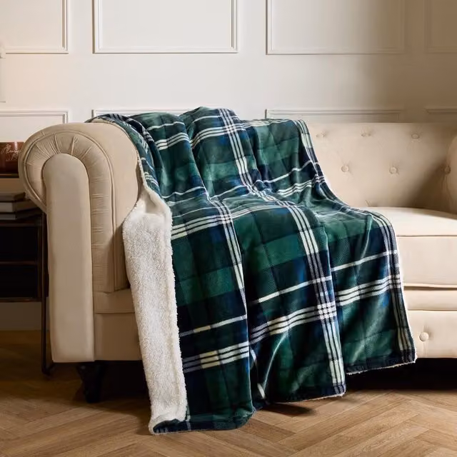 OHS Green Flannel Check Fleece Throw Blanket