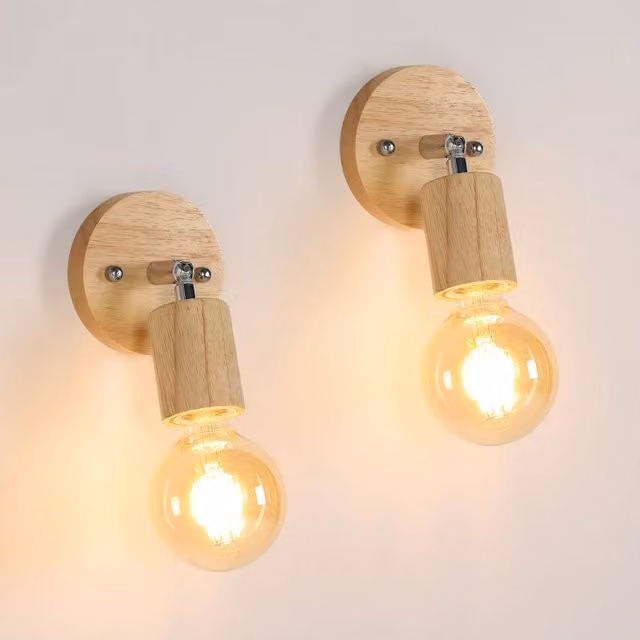 COMELY Set of 2 Vintage Industrial Adjustable Wood Wall Lights in Brown Walnut – 1