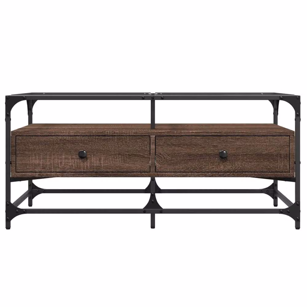 Berkfield Home Decorative Rectangular Coffee Table with Glass Top, Brown Oak and Metal, W: 98.5 cm, D: 50 cm, H: 45 cm – 3