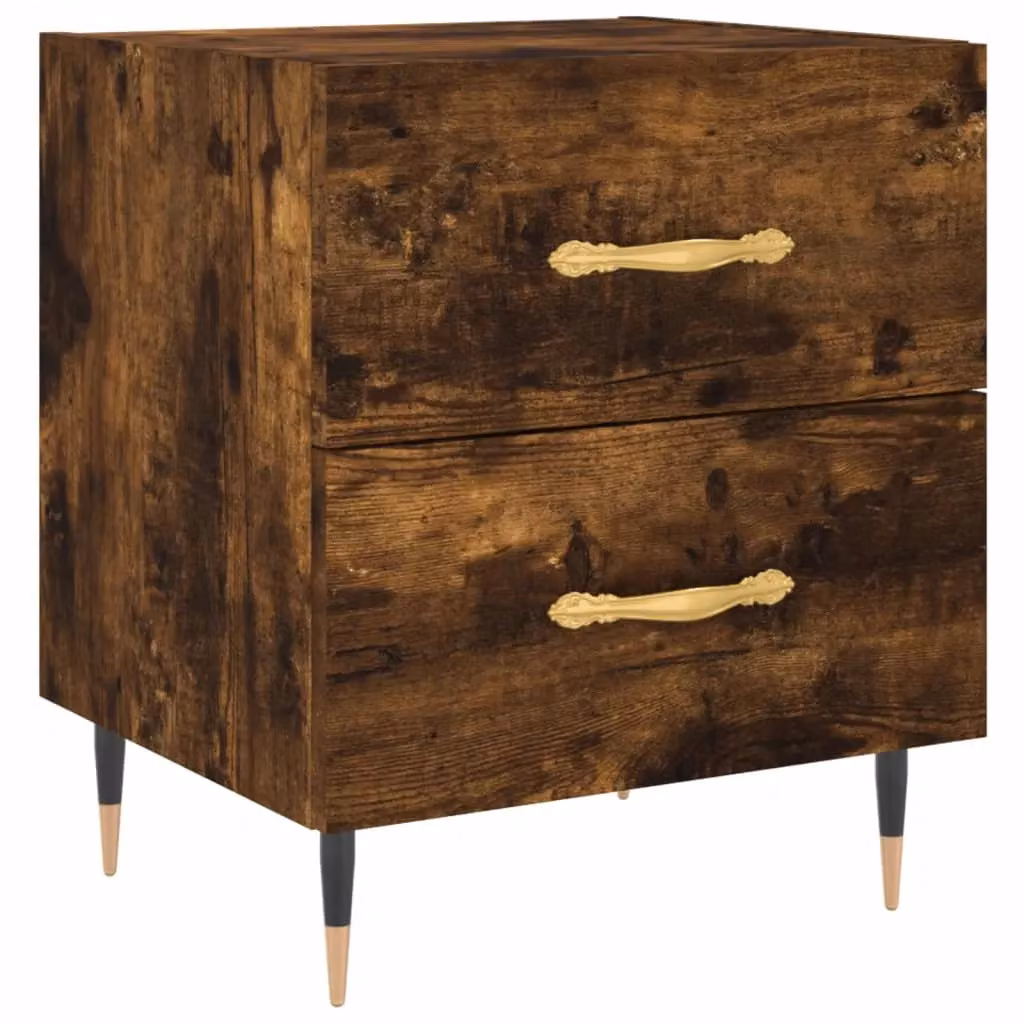 Berkfield Home Set of 2 Smoked Oak Bedside Cabinets in Brown, W/D/H: 40 x 35 x 47.5 cm – 4