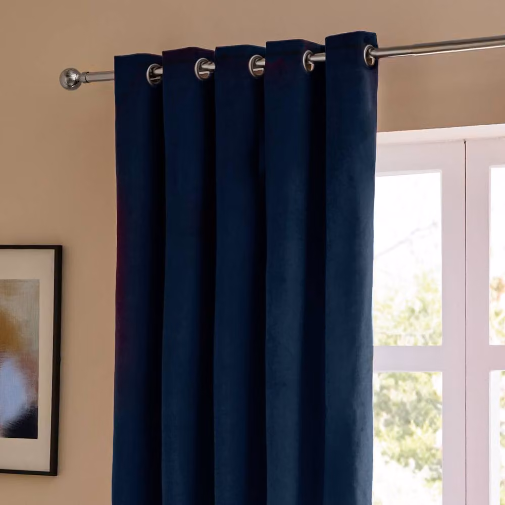 Furn Blue Velvet Room Darkening Eyelet Curtain Pair, Width: 229 cm, Drop: 229 cm – 4
