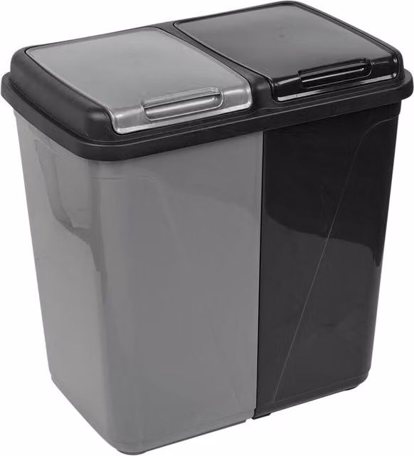 URBNLIVING Kitchen Waste and Laundry Sorting Double Bin with Flip Lid in Black and Grey