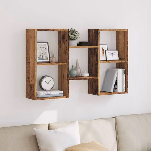 Berkfield Home Old Wood Wall Shelf in Brown, W/D/H: 96 x 18 x 60 cm