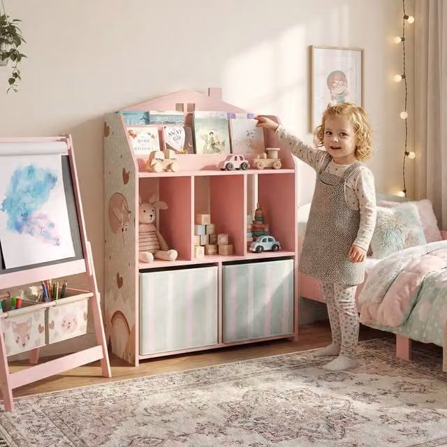 AIYAPLAY Kids Bookshelf and Toy Storage Unit in Pink