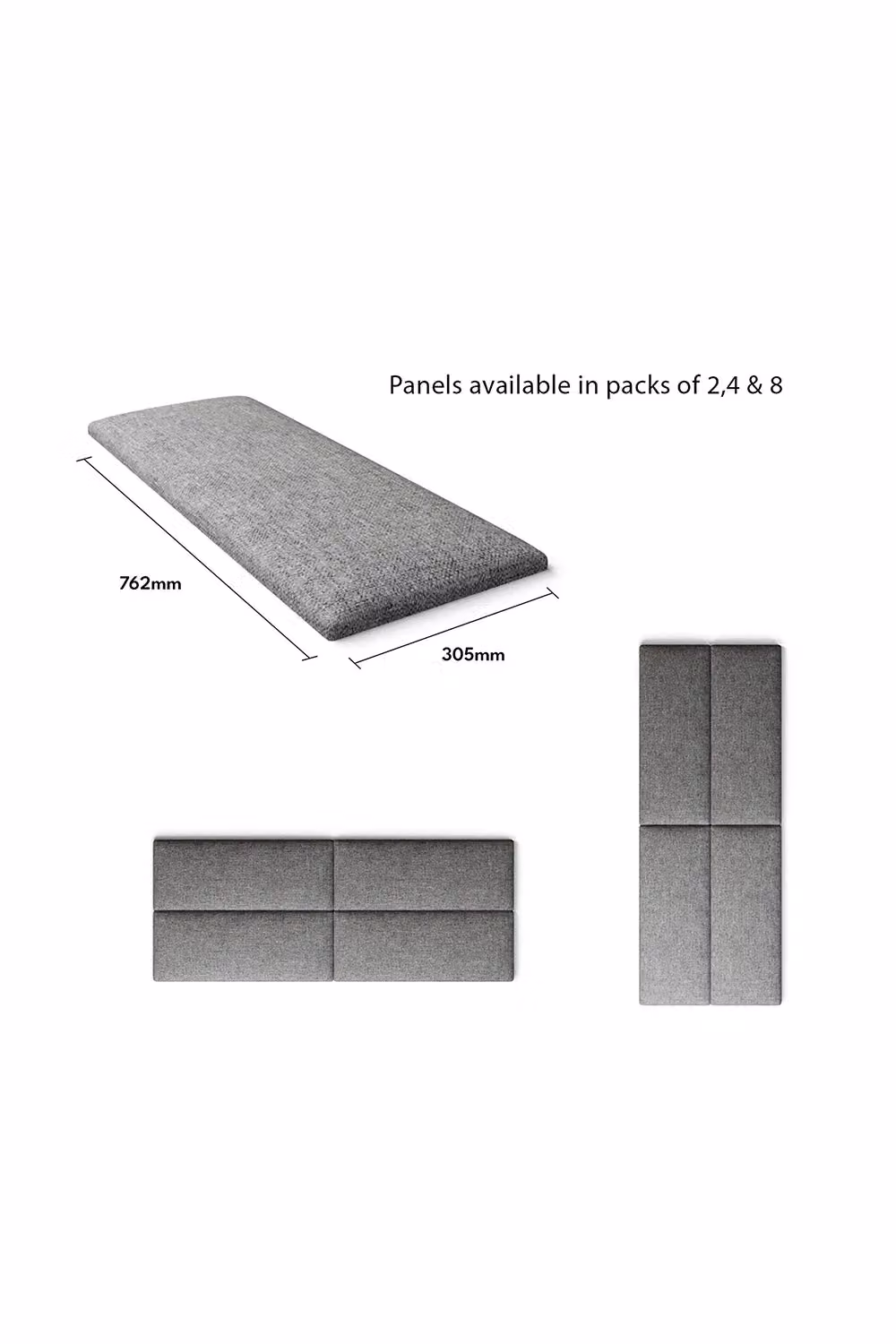 Aspire EasyMount Modular DIY Wall Mounted Upholstered Headboard Panels in Grey Saxon Twill Fabric, Pack of 2 – 3