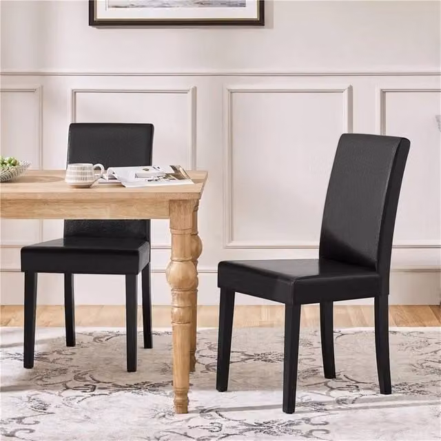 EONLION Set of 2 Black High Back Dining Chairs with Faux Leather and Rubberwood Legs, Height: 100 cm
