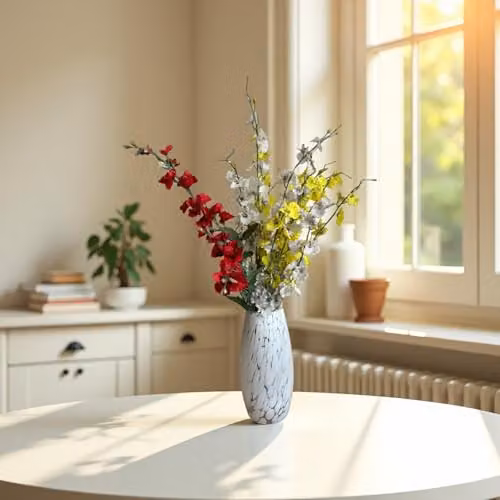 Simpa Modern Round Molten Glass Tabletop Flower Vase in White and Blue, H: 25 cm – 2